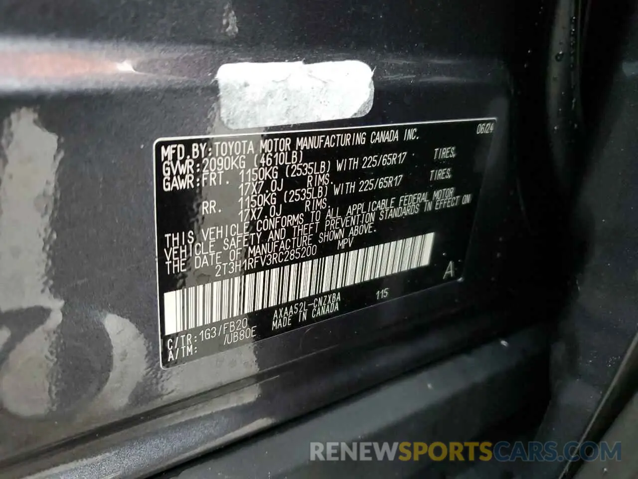 14 fotografías del automóvil dañado 2T3H1RFV3RC285200 TOYOTA RAV4 2024