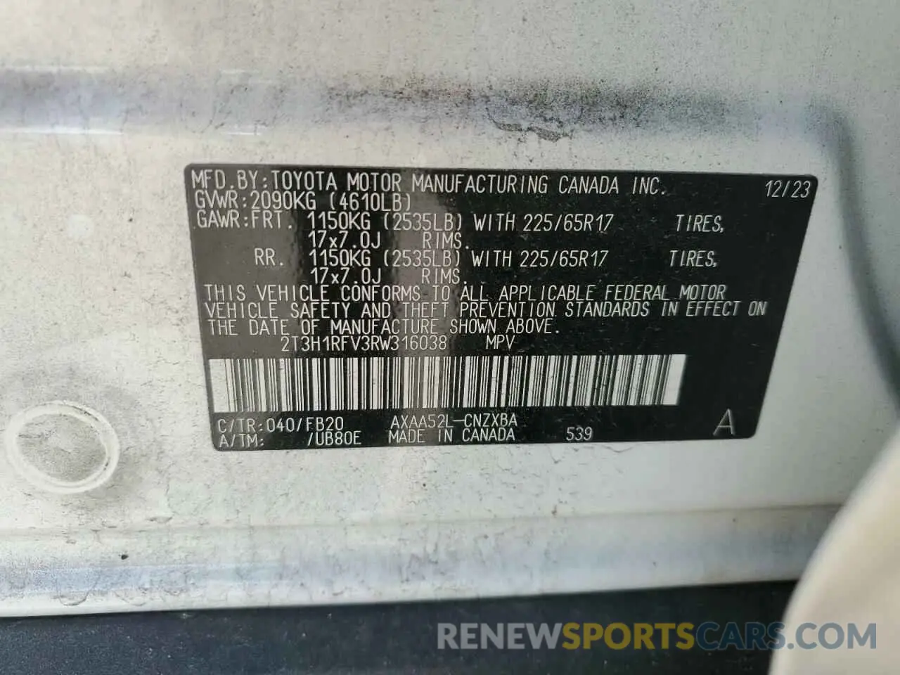 14 fotografías del automóvil dañado 2T3H1RFV3RW316038 TOYOTA RAV4 2024