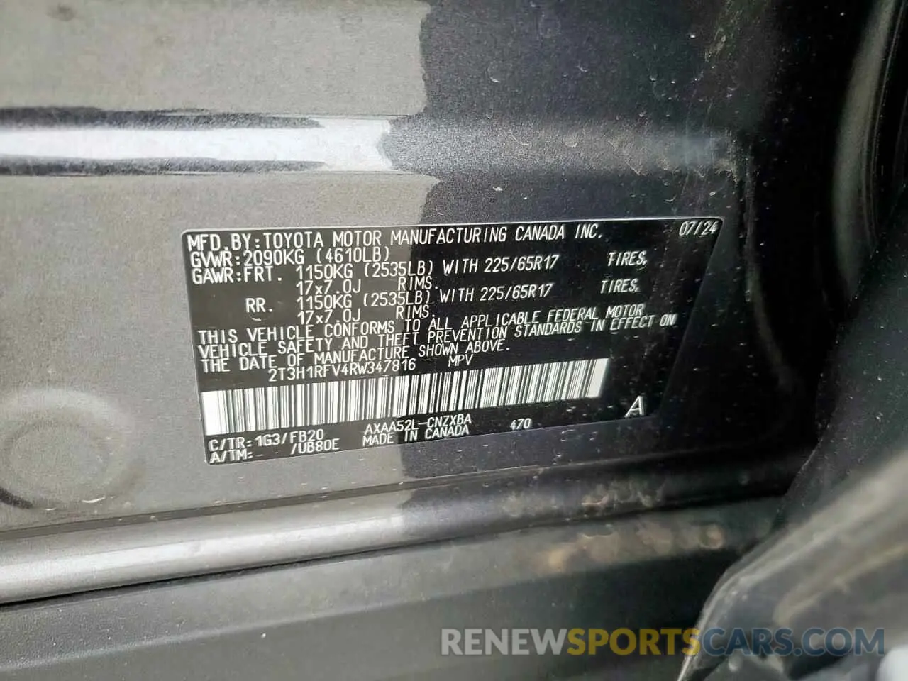 14 fotografías del automóvil dañado 2T3H1RFV4RW347816 TOYOTA RAV4 2024