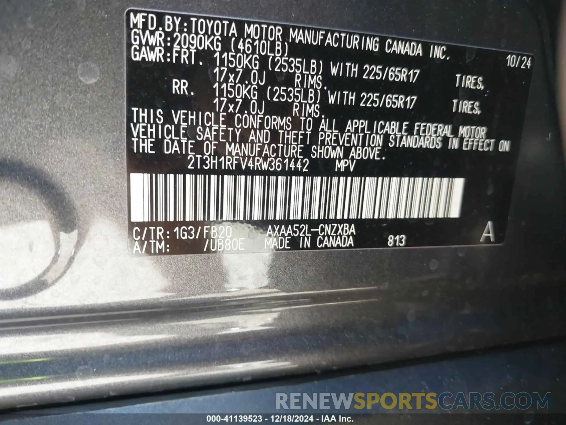 9 fotografías del automóvil dañado 2T3H1RFV4RW361442 TOYOTA RAV4 2024