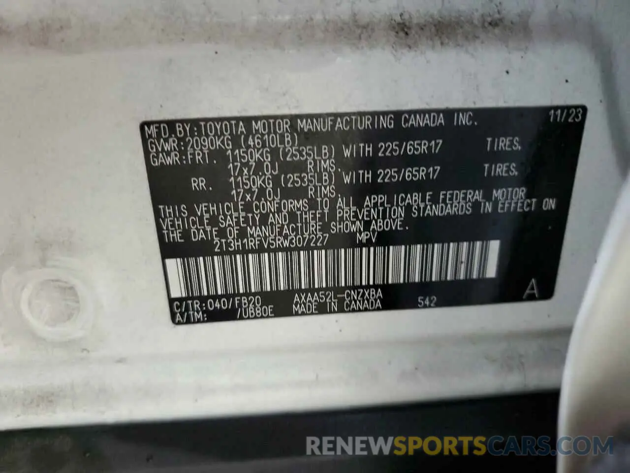 14 fotografías del automóvil dañado 2T3H1RFV5RW307227 TOYOTA RAV4 2024