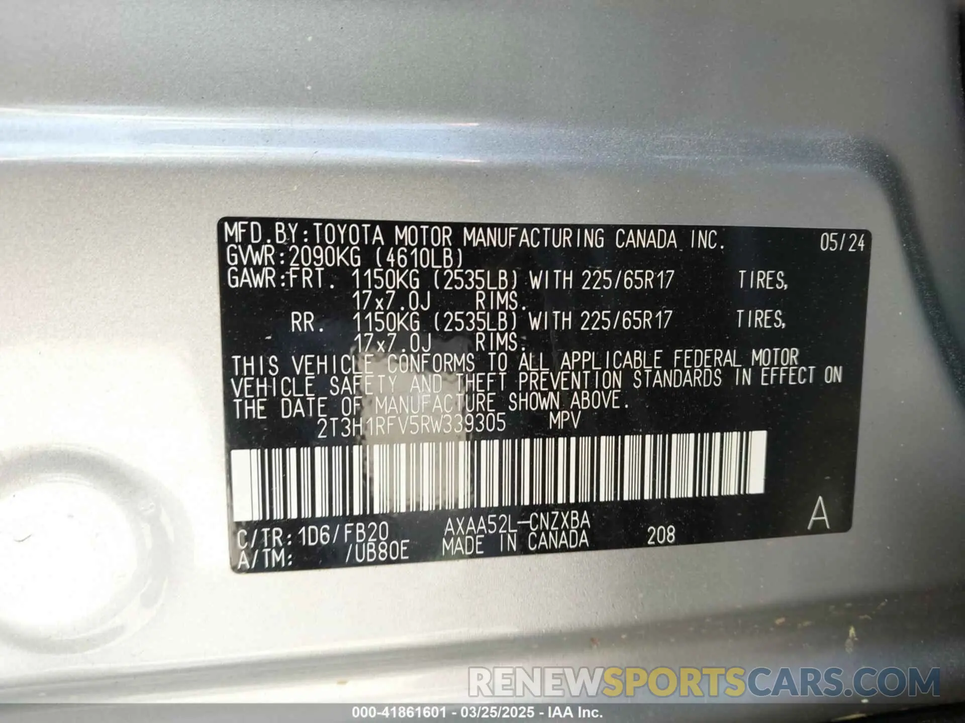 9 fotografías del automóvil dañado 2T3H1RFV5RW339305 TOYOTA RAV4 2024