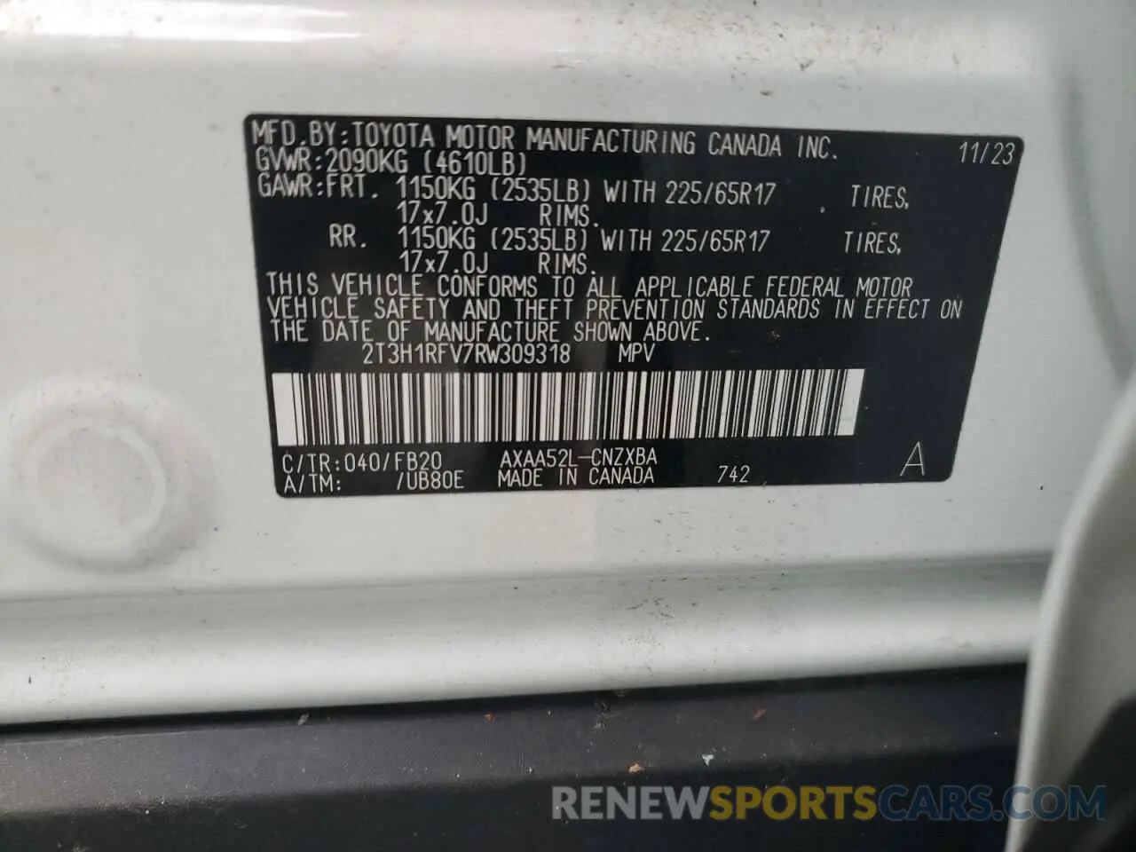13 fotografías del automóvil dañado 2T3H1RFV7RW309318 TOYOTA RAV4 2024