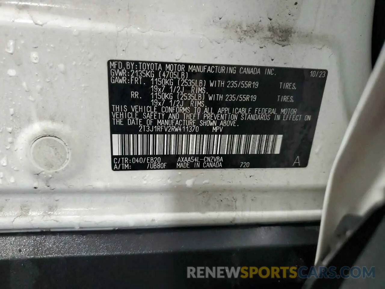 14 fotografías del automóvil dañado 2T3J1RFV2RW411370 TOYOTA RAV4 2024