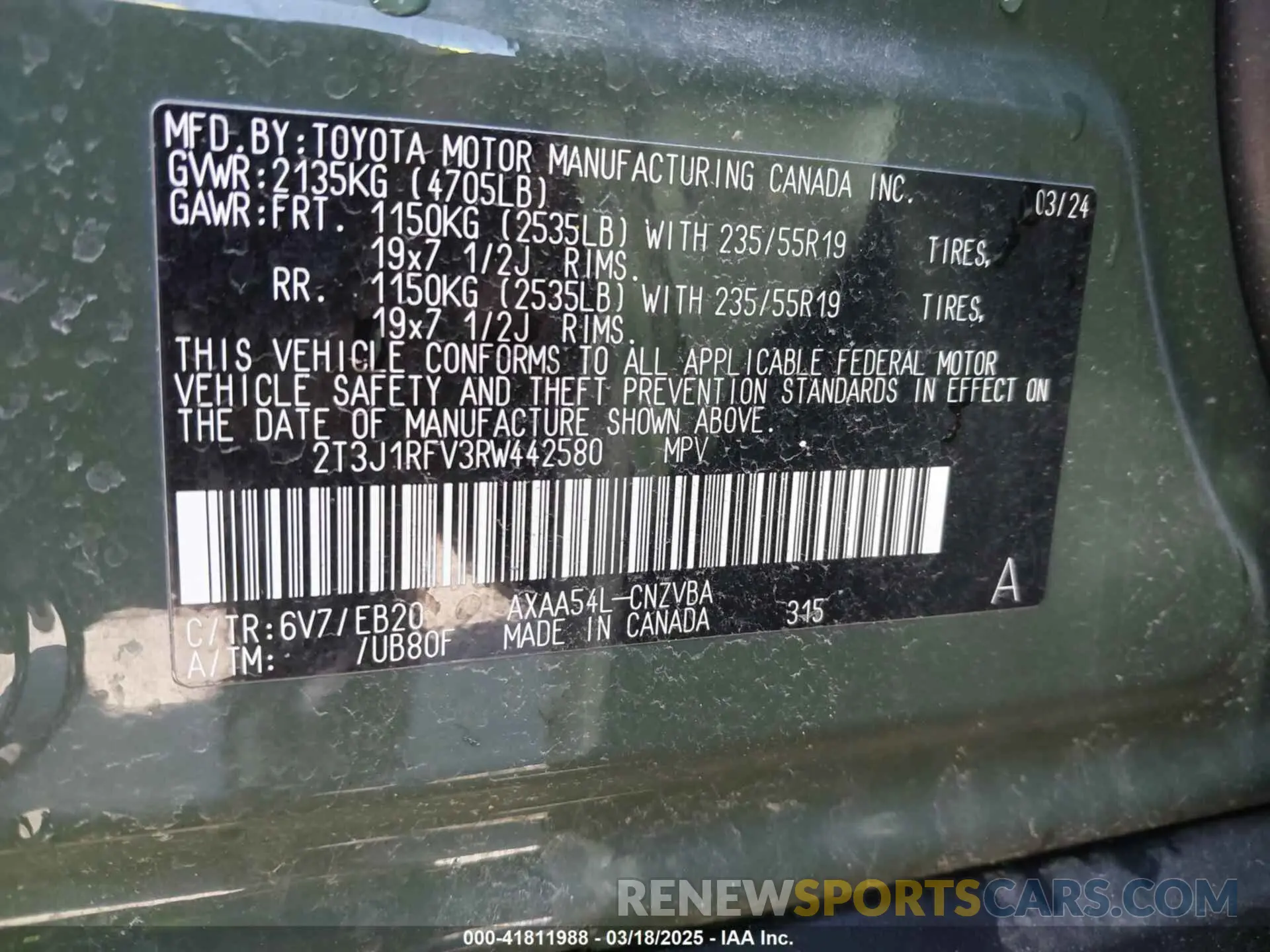 9 fotografías del automóvil dañado 2T3J1RFV3RW442580 TOYOTA RAV4 2024