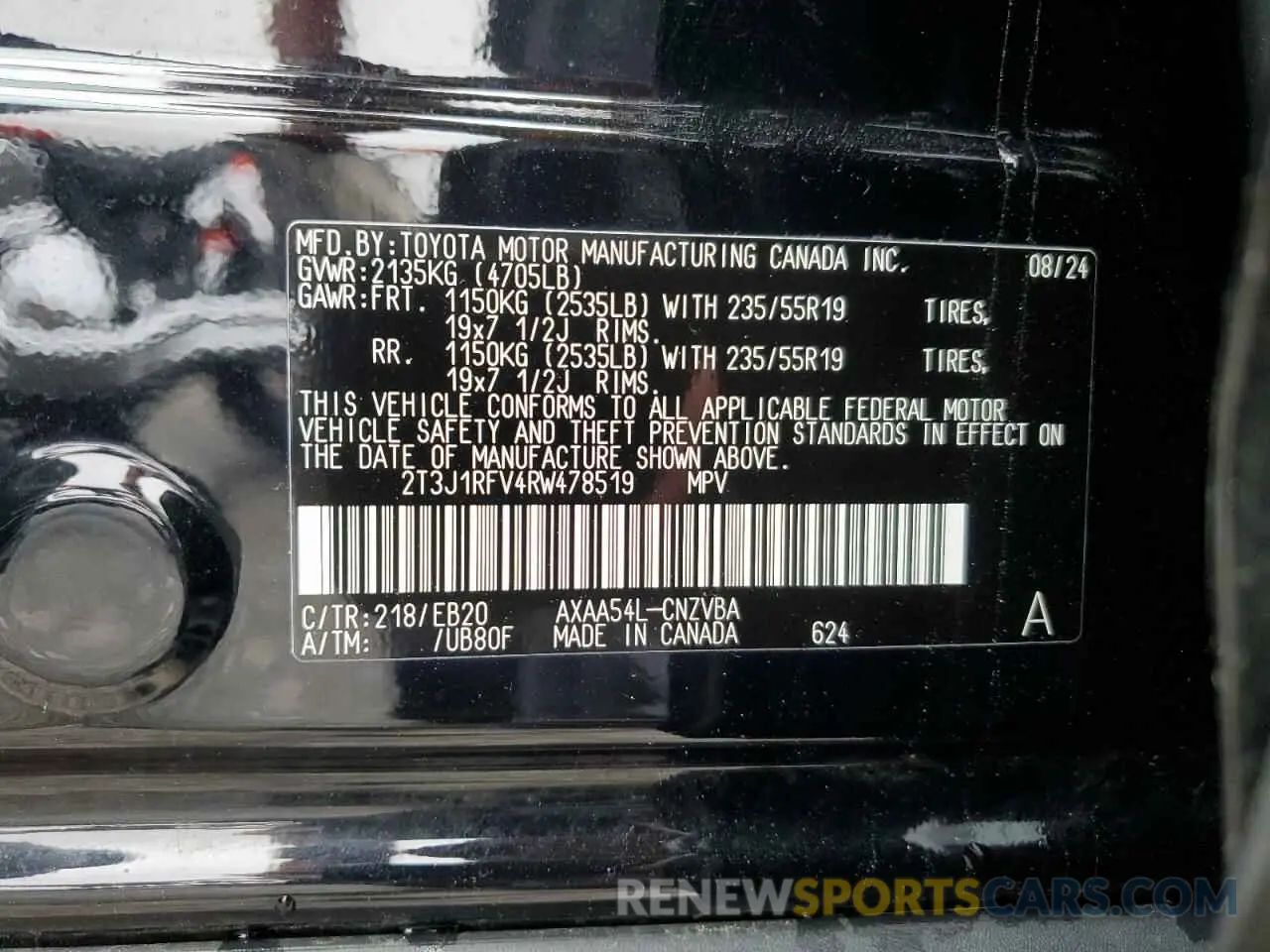 13 fotografías del automóvil dañado 2T3J1RFV4RW478519 TOYOTA RAV4 2024