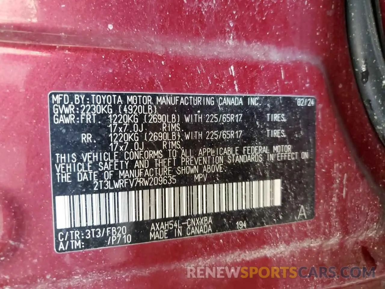 14 fotografías del automóvil dañado 2T3LWRFV7RW209635 TOYOTA RAV4 2024