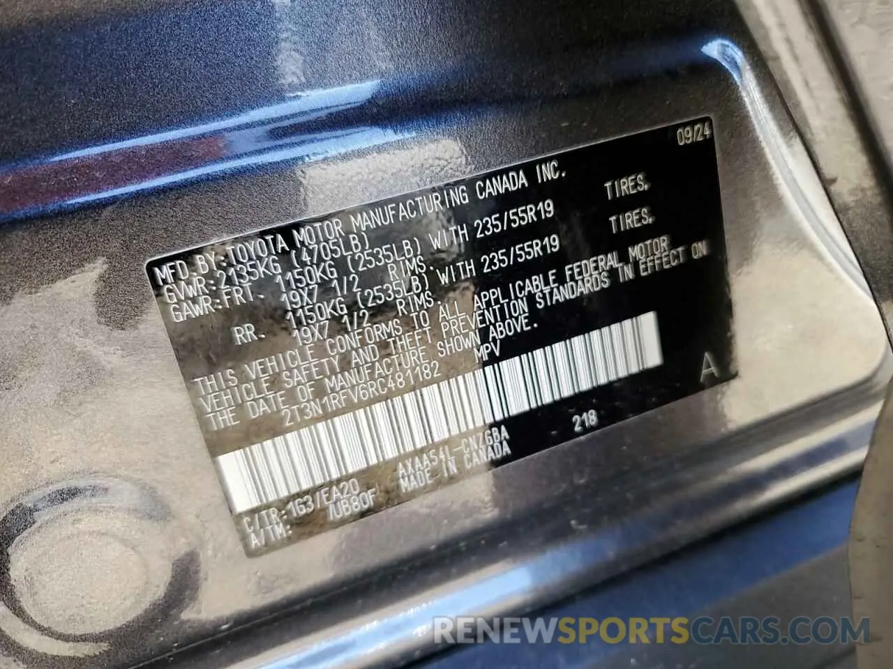 15 fotografías del automóvil dañado 2T3N1RFV6RC481182 TOYOTA RAV4 2024