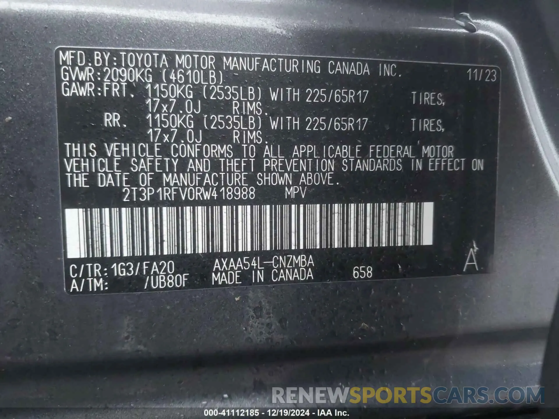 9 fotografías del automóvil dañado 2T3P1RFV0RW418988 TOYOTA RAV4 2024