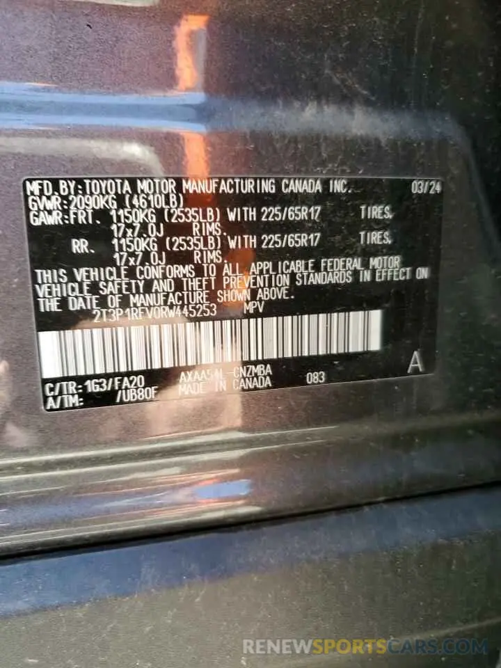 13 fotografías del automóvil dañado 2T3P1RFV0RW445253 TOYOTA RAV4 2024