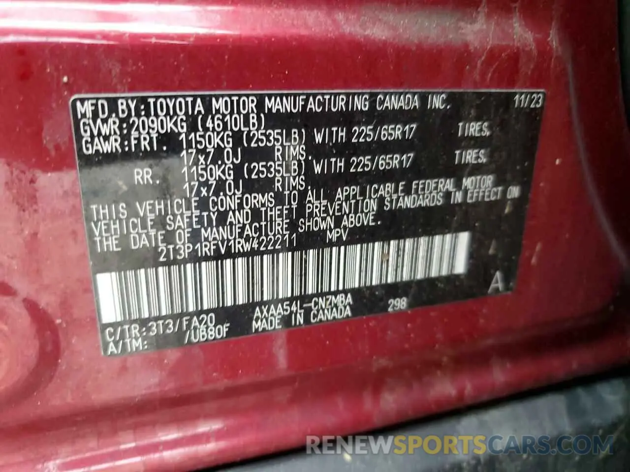 13 fotografías del automóvil dañado 2T3P1RFV1RW422211 TOYOTA RAV4 2024