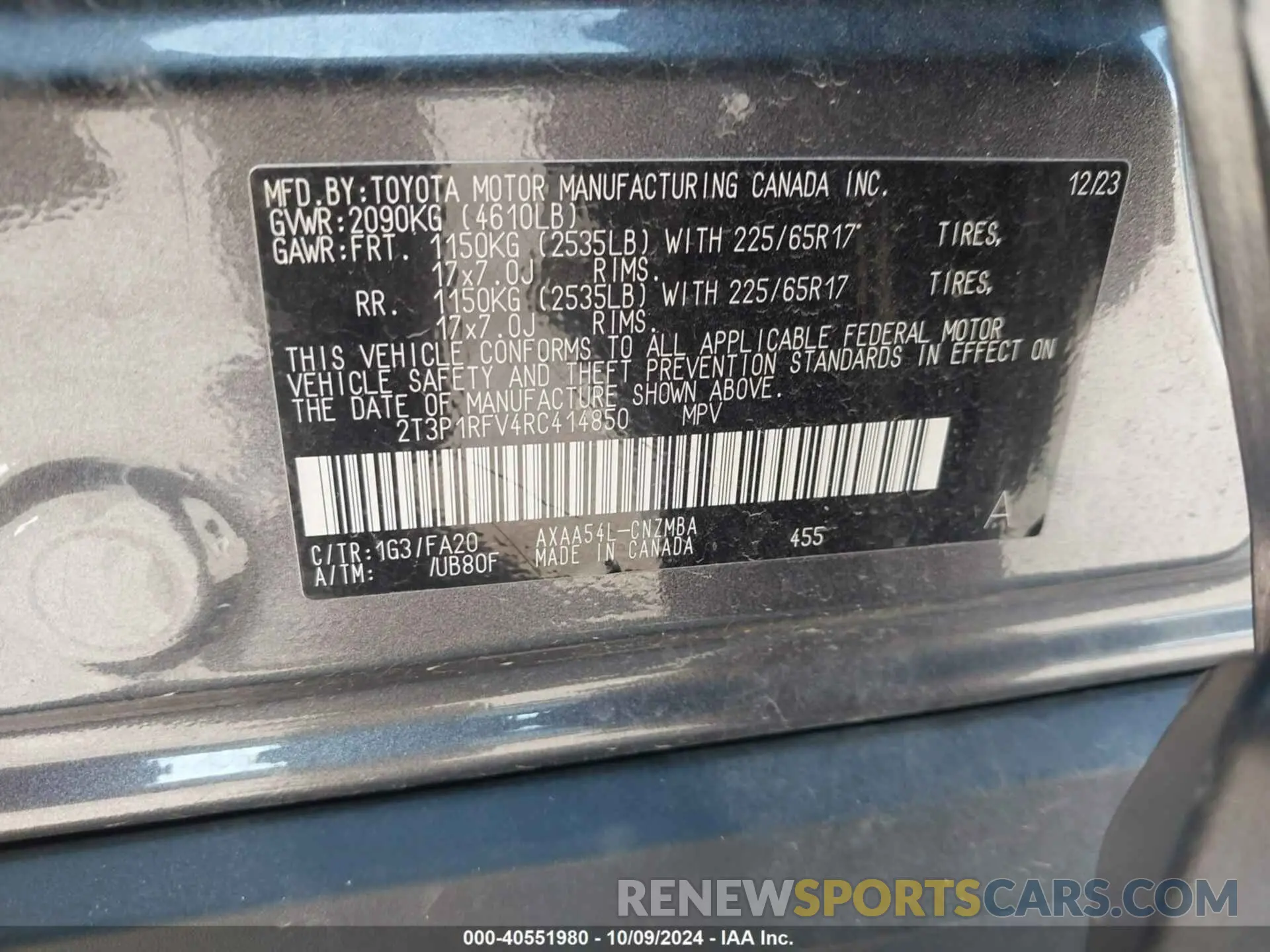 9 fotografías del automóvil dañado 2T3P1RFV4RC414850 TOYOTA RAV4 2024