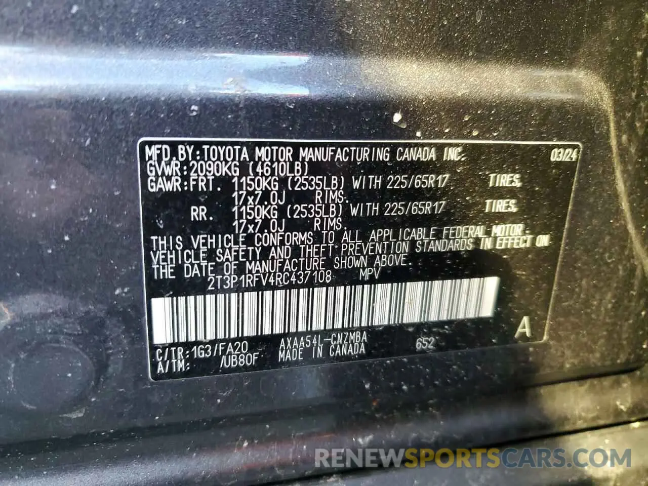 13 fotografías del automóvil dañado 2T3P1RFV4RC437108 TOYOTA RAV4 2024