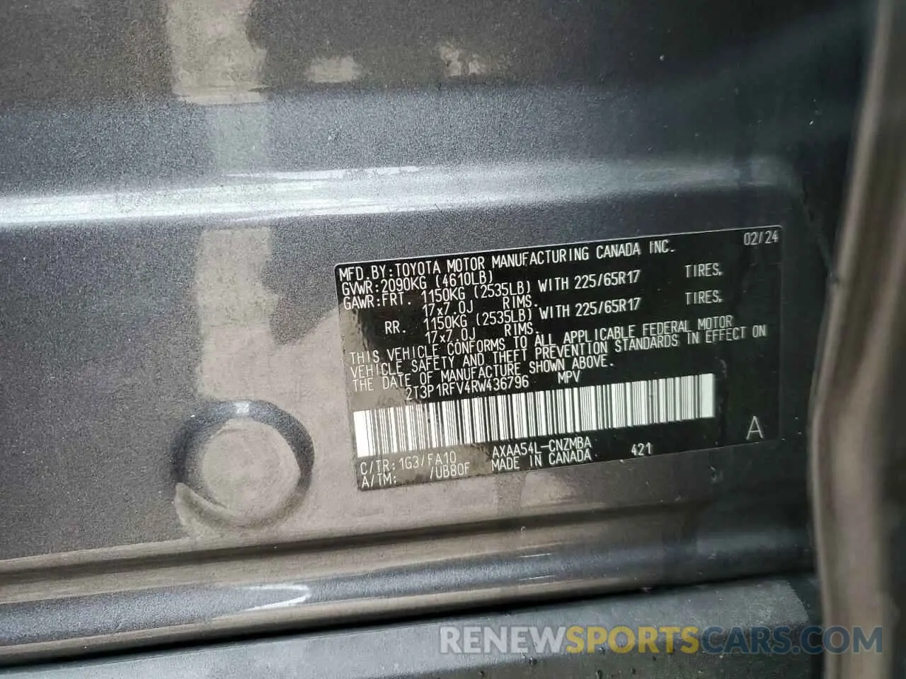 14 fotografías del automóvil dañado 2T3P1RFV4RW436796 TOYOTA RAV4 2024