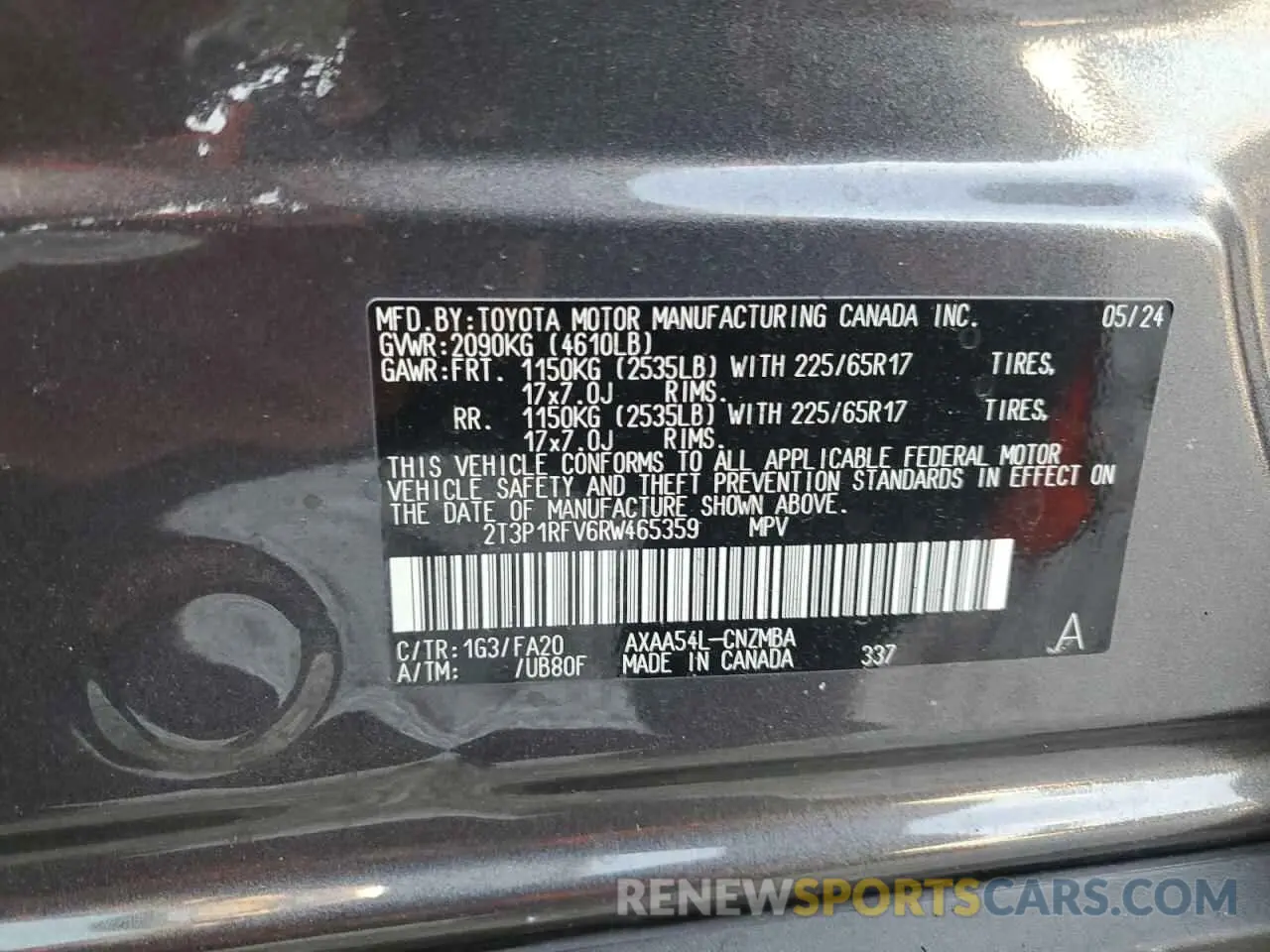 14 fotografías del automóvil dañado 2T3P1RFV6RW465359 TOYOTA RAV4 2024
