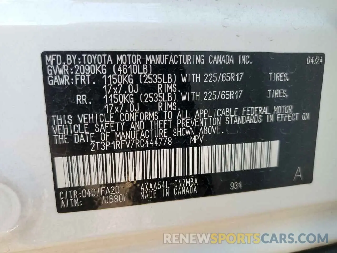 13 fotografías del automóvil dañado 2T3P1RFV7RC444778 TOYOTA RAV4 2024