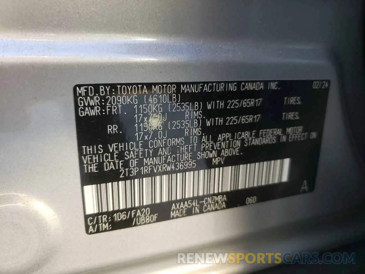 13 fotografías del automóvil dañado 2T3P1RFVXRW436995 TOYOTA RAV4 2024