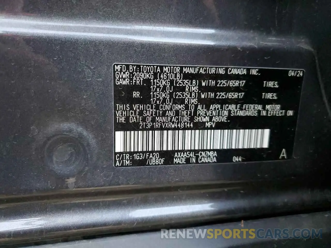 13 fotografías del automóvil dañado 2T3P1RFVXRW448144 TOYOTA RAV4 2024