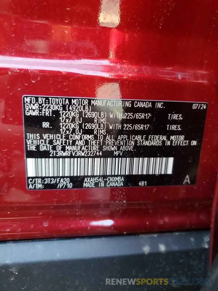 12 fotografías del automóvil dañado 2T3RWRFV3RW232744 TOYOTA RAV4 2024