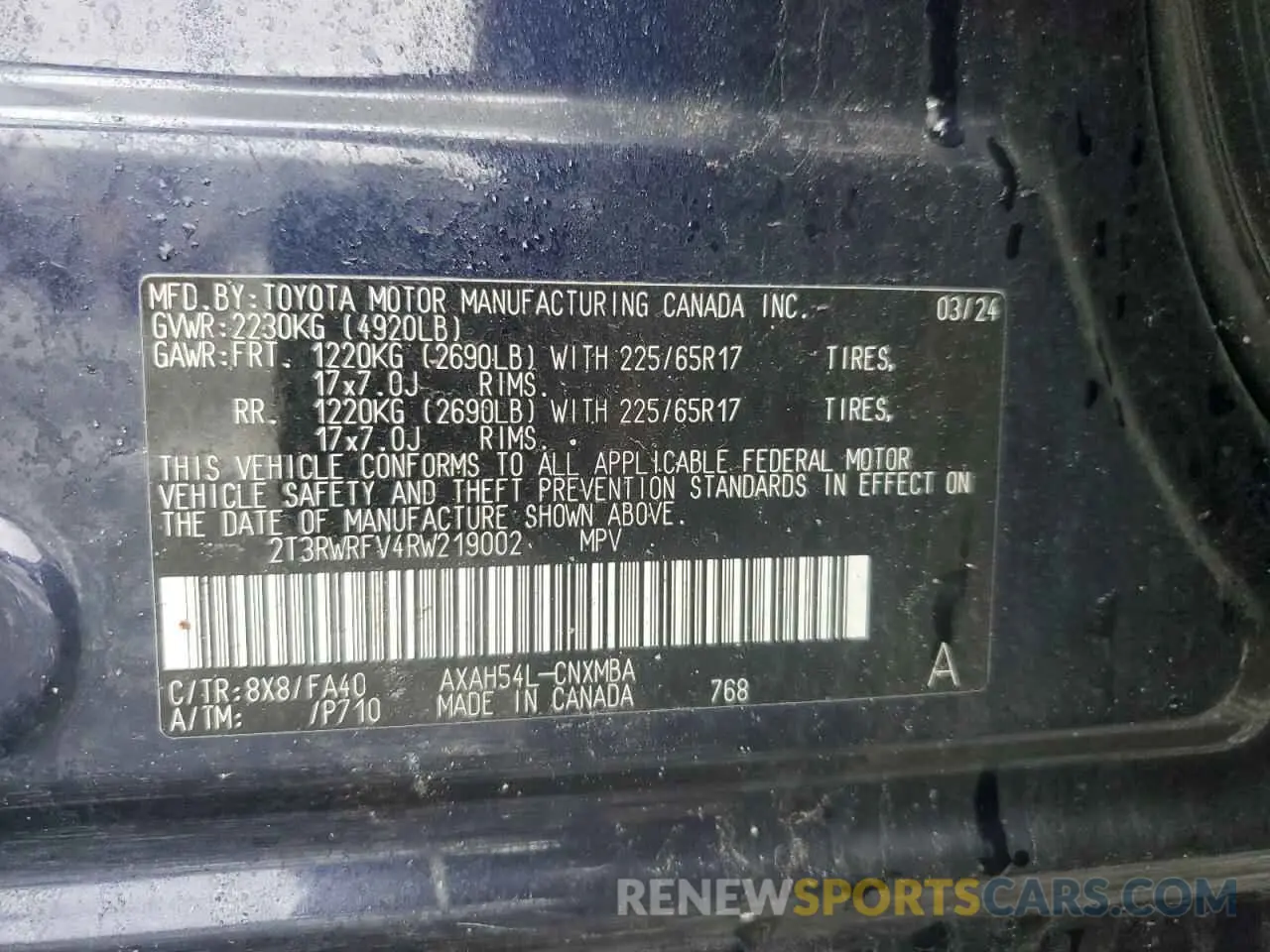 13 fotografías del automóvil dañado 2T3RWRFV4RW219002 TOYOTA RAV4 2024