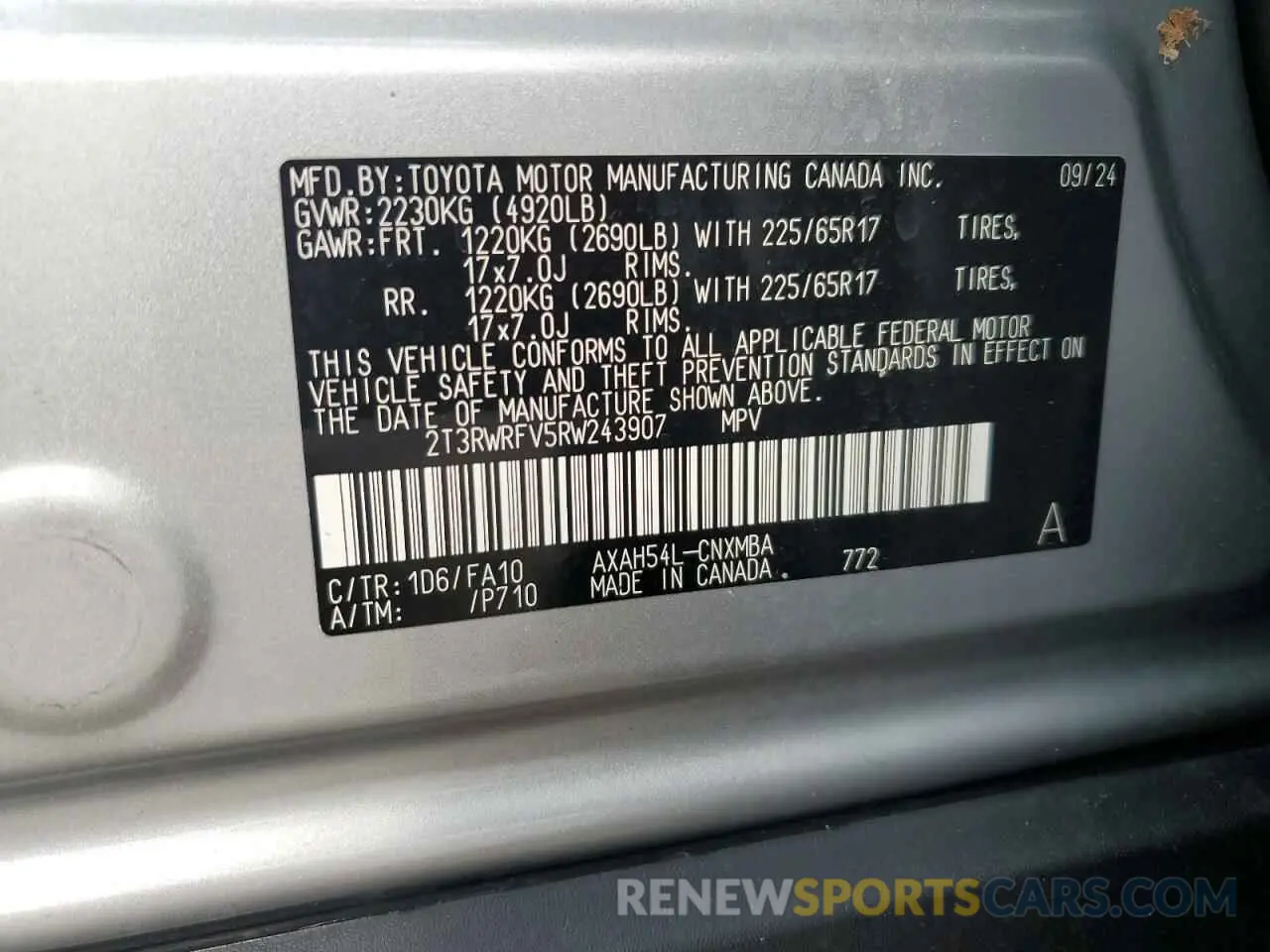13 fotografías del automóvil dañado 2T3RWRFV5RW243907 TOYOTA RAV4 2024