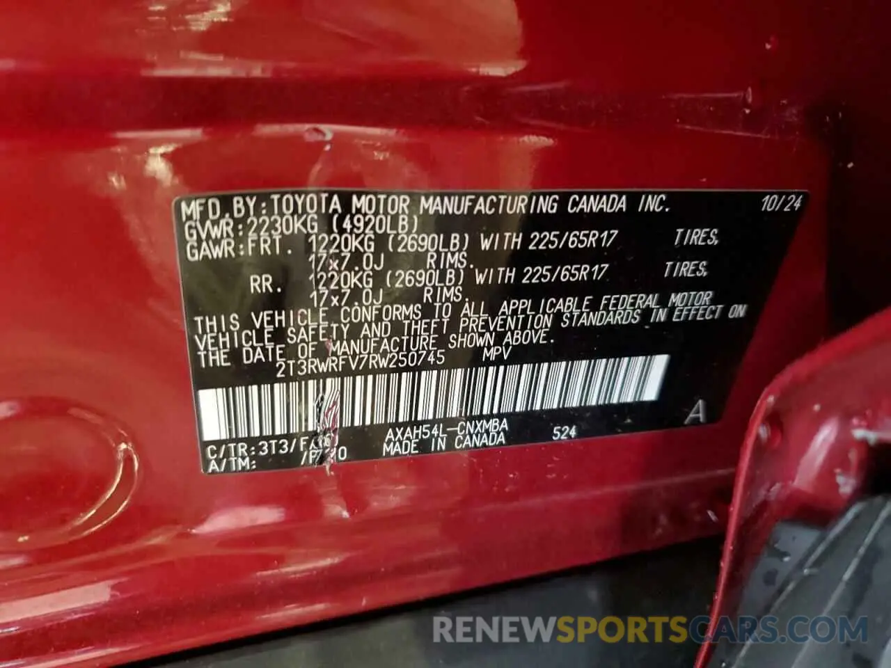 14 fotografías del automóvil dañado 2T3RWRFV7RW250745 TOYOTA RAV4 2024