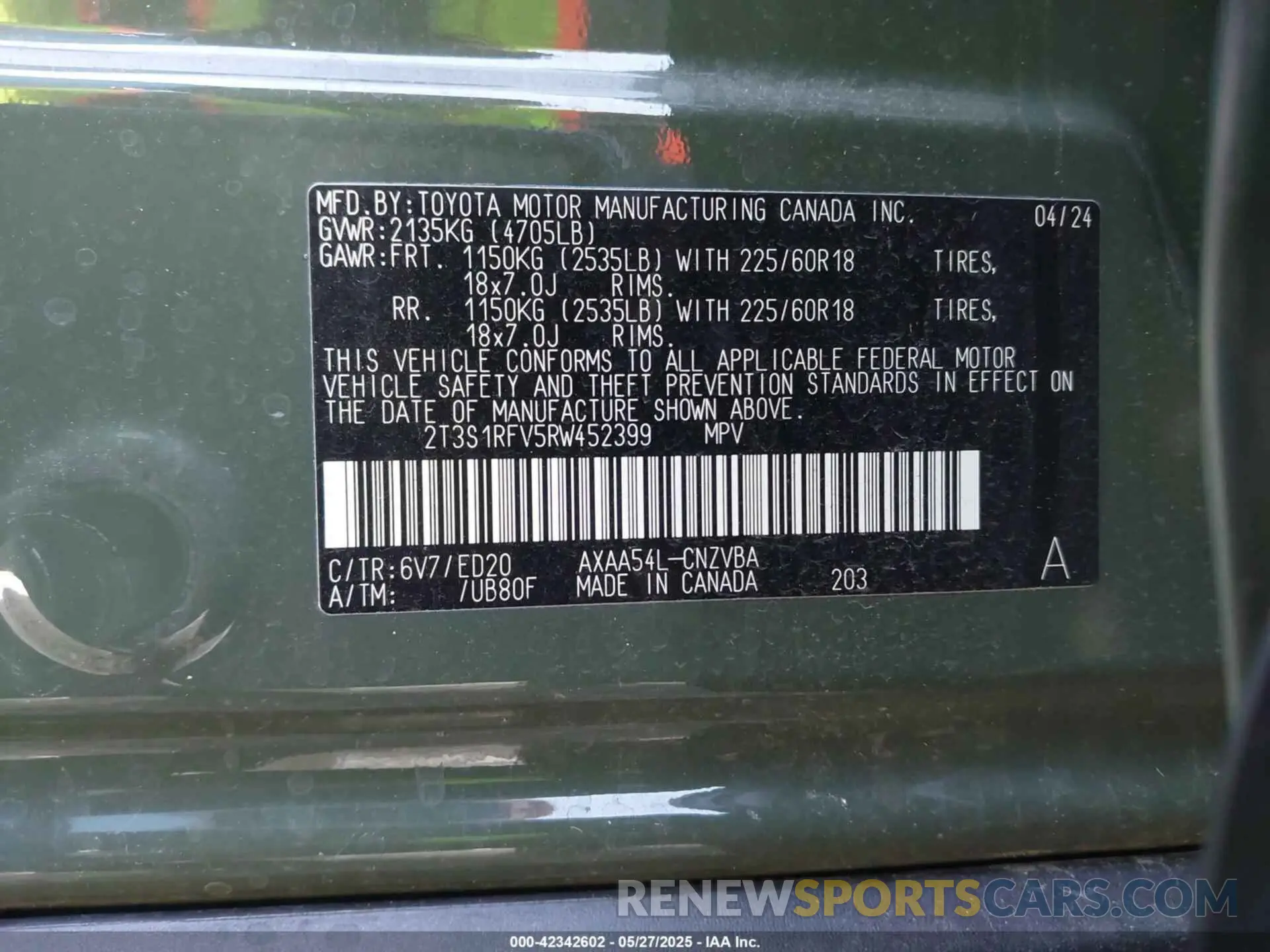 9 fotografías del automóvil dañado 2T3S1RFV5RW452399 TOYOTA RAV4 2024