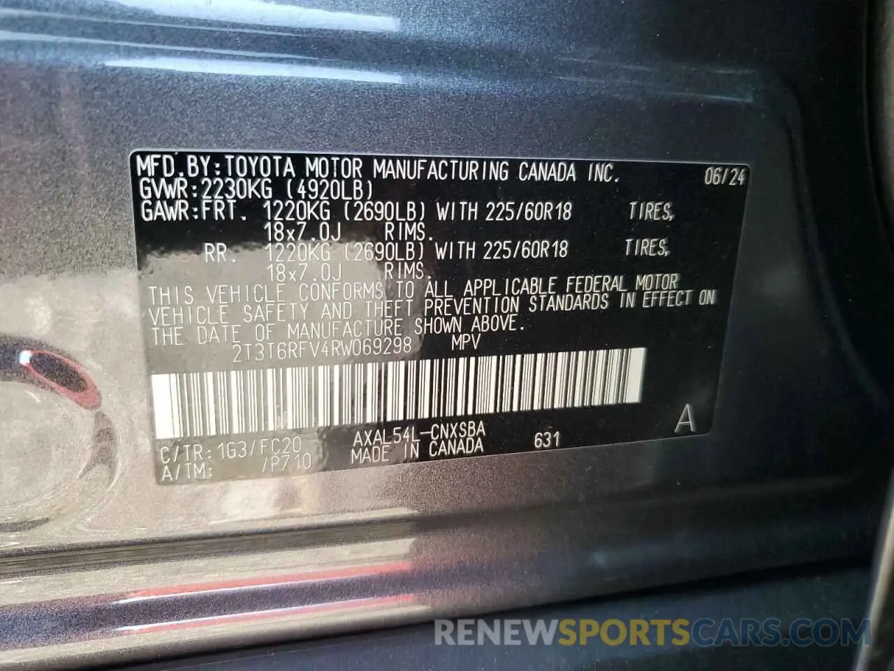 12 fotografías del automóvil dañado 2T3T6RFV4RW069298 TOYOTA RAV4 2024