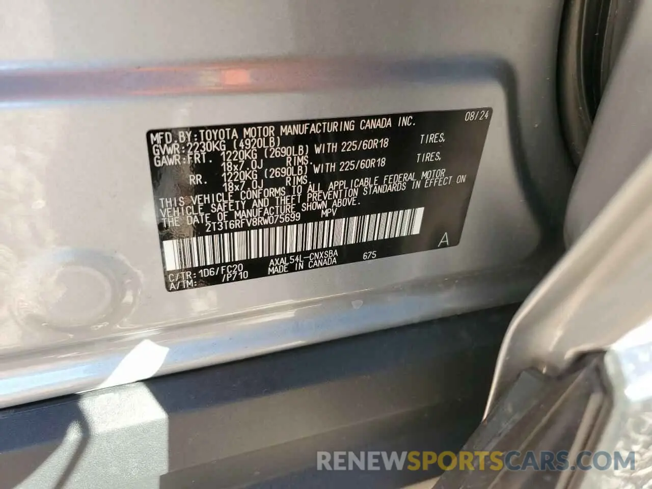 13 fotografías del automóvil dañado 2T3T6RFV8RW075699 TOYOTA RAV4 2024