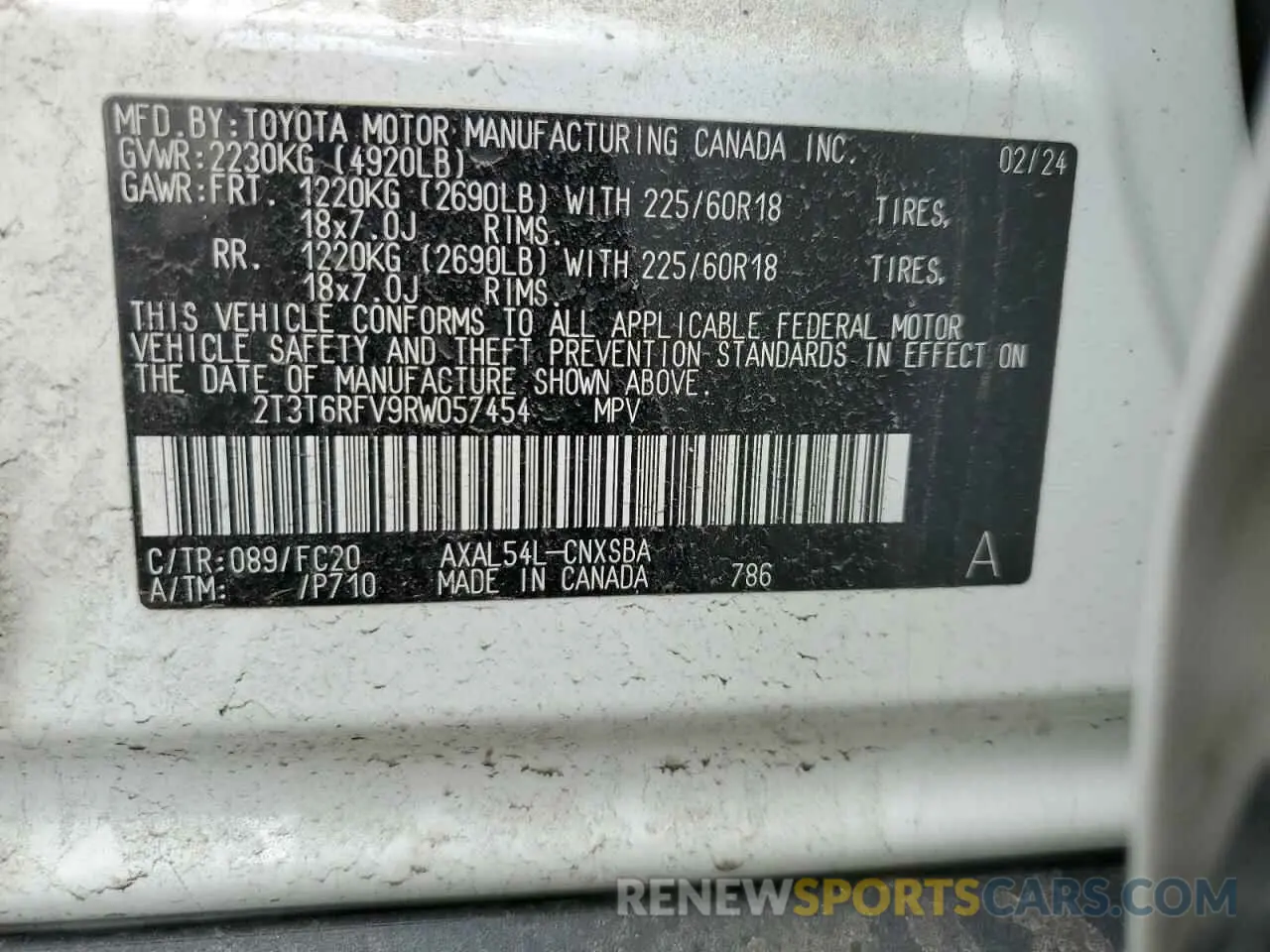15 fotografías del automóvil dañado 2T3T6RFV9RW057454 TOYOTA RAV4 2024