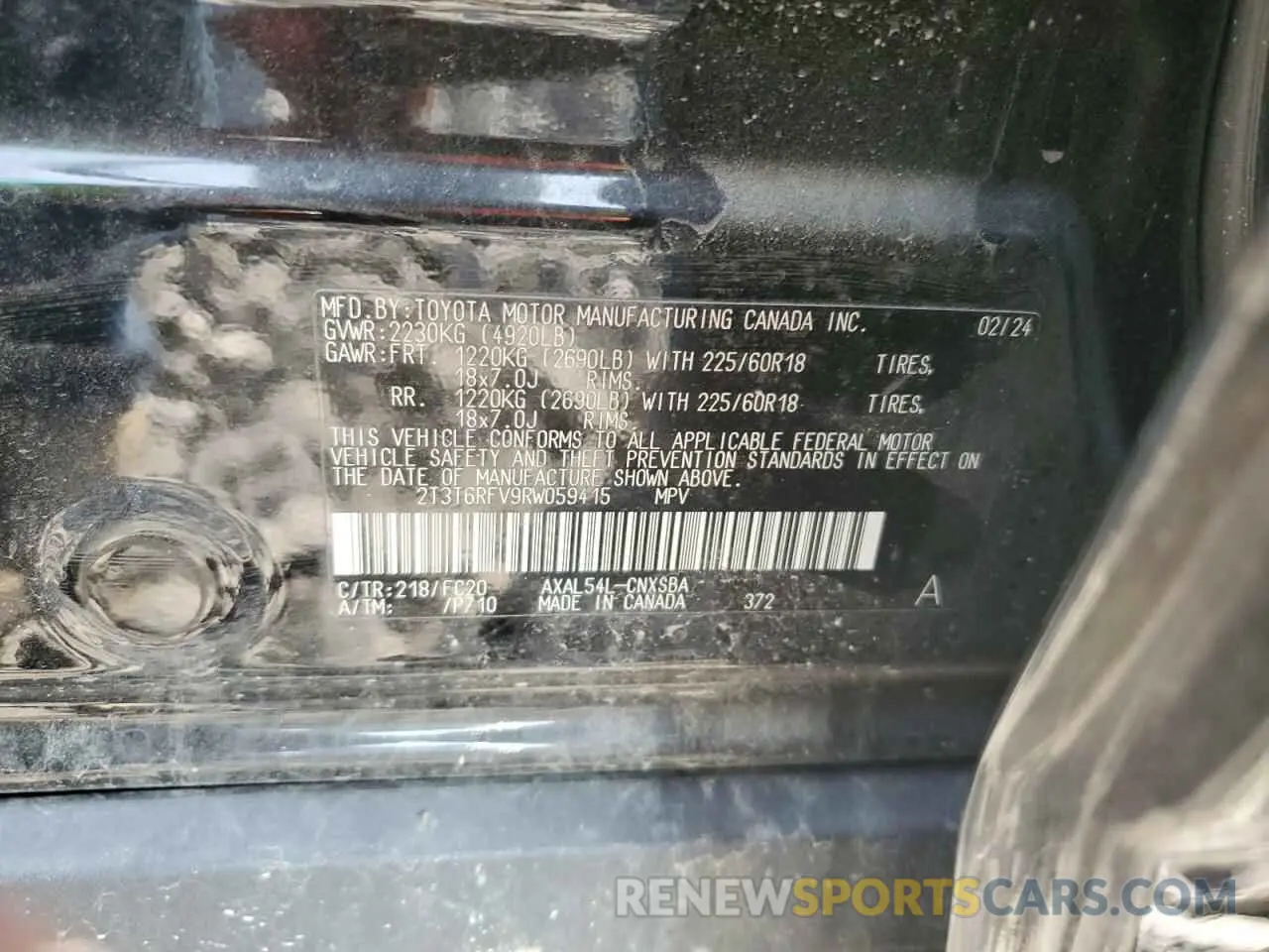 14 fotografías del automóvil dañado 2T3T6RFV9RW059415 TOYOTA RAV4 2024