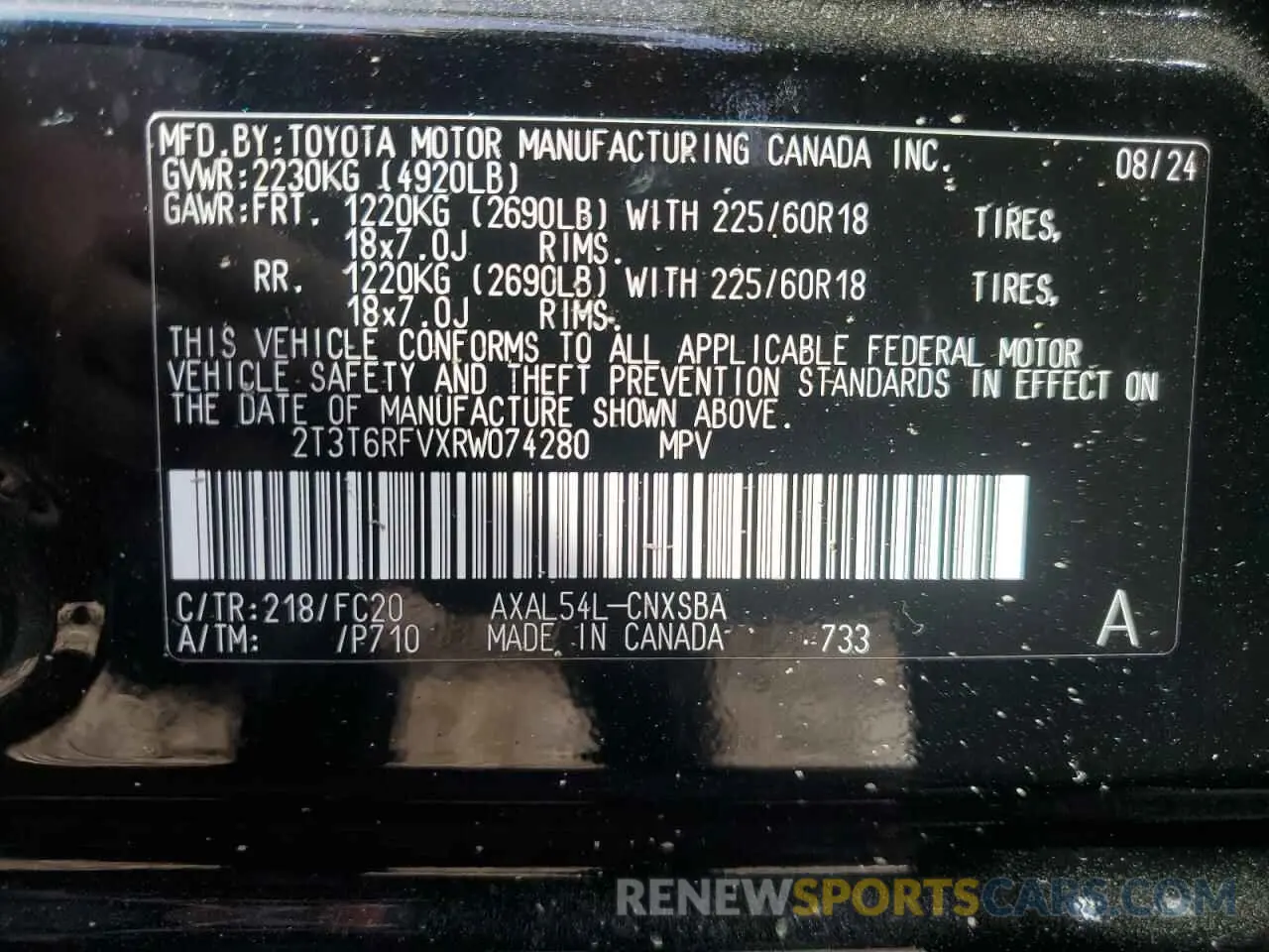 13 fotografías del automóvil dañado 2T3T6RFVXRW074280 TOYOTA RAV4 2024