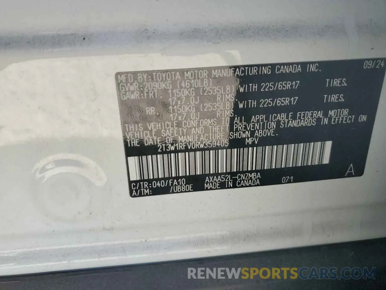 13 fotografías del automóvil dañado 2T3W1RFV0RW359405 TOYOTA RAV4 2024