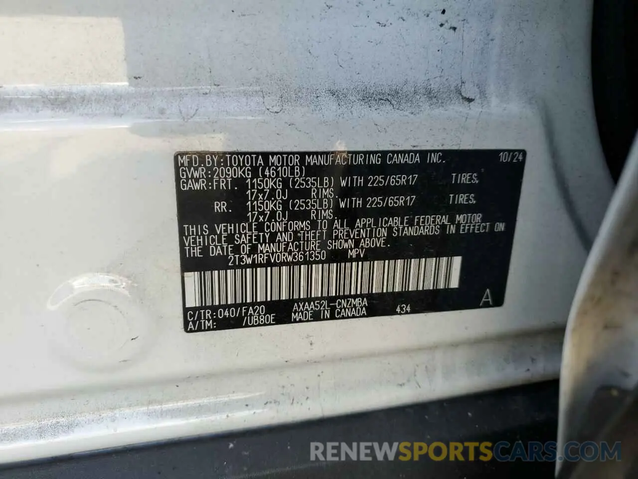 13 fotografías del automóvil dañado 2T3W1RFV0RW361350 TOYOTA RAV4 2024