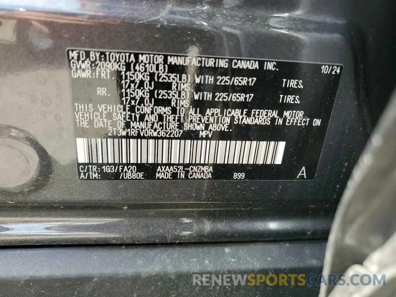 13 fotografías del automóvil dañado 2T3W1RFV0RW362207 TOYOTA RAV4 2024