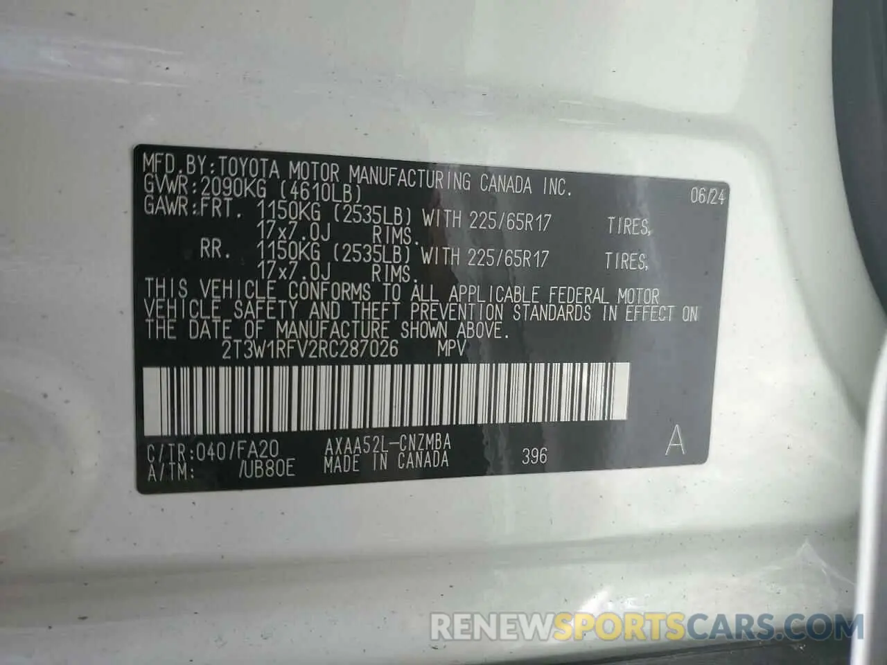 14 fotografías del automóvil dañado 2T3W1RFV2RC287026 TOYOTA RAV4 2024