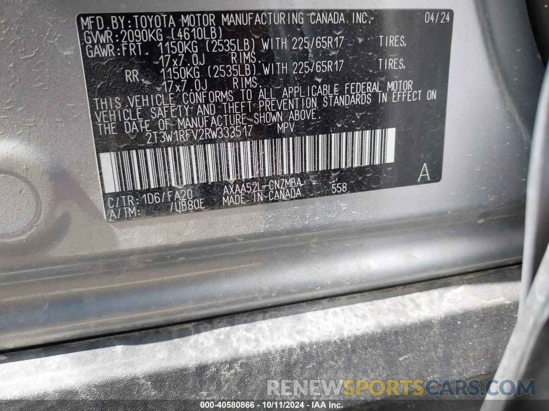 9 fotografías del automóvil dañado 2T3W1RFV2RW333517 TOYOTA RAV4 2024