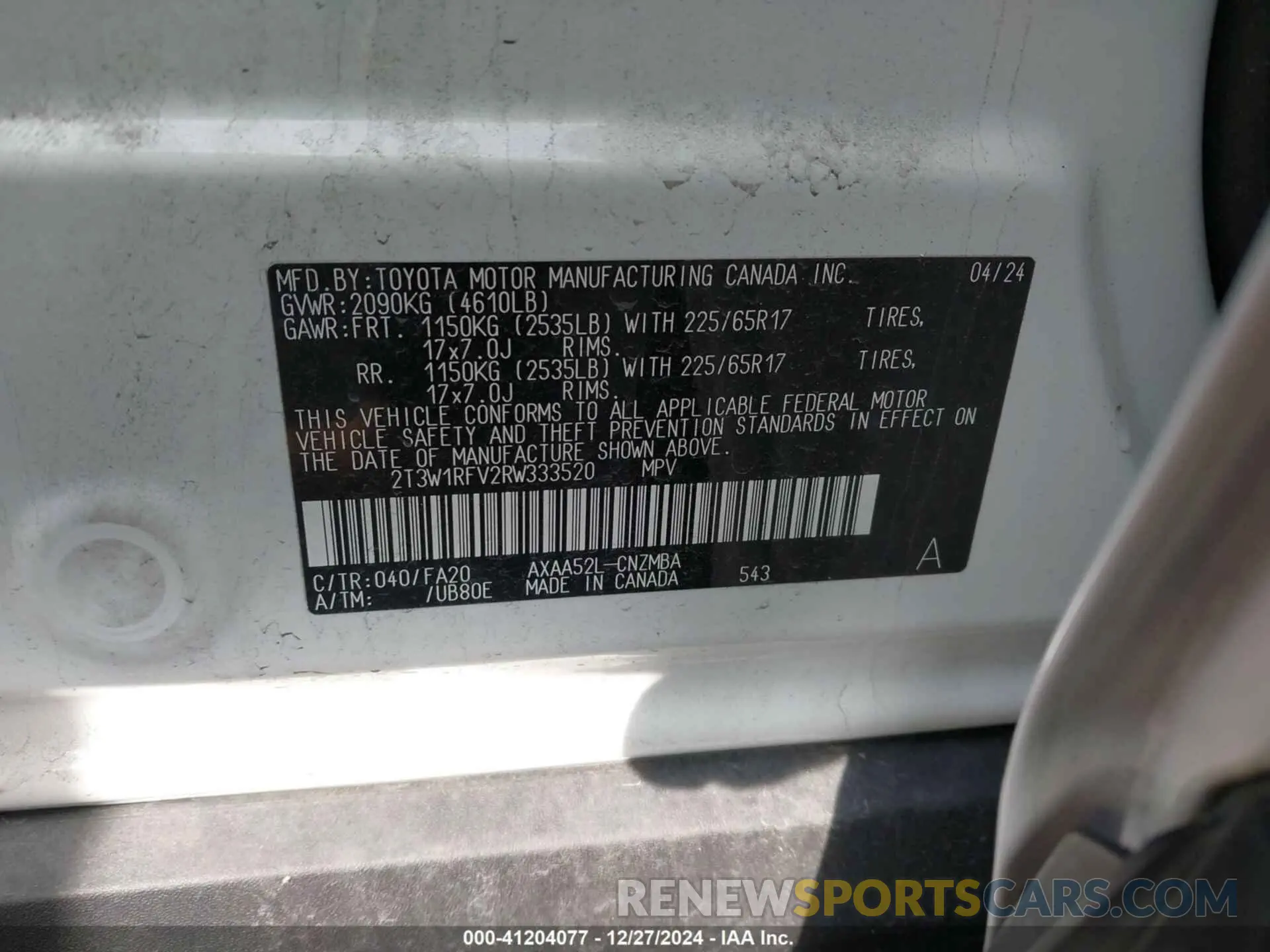 9 fotografías del automóvil dañado 2T3W1RFV2RW333520 TOYOTA RAV4 2024