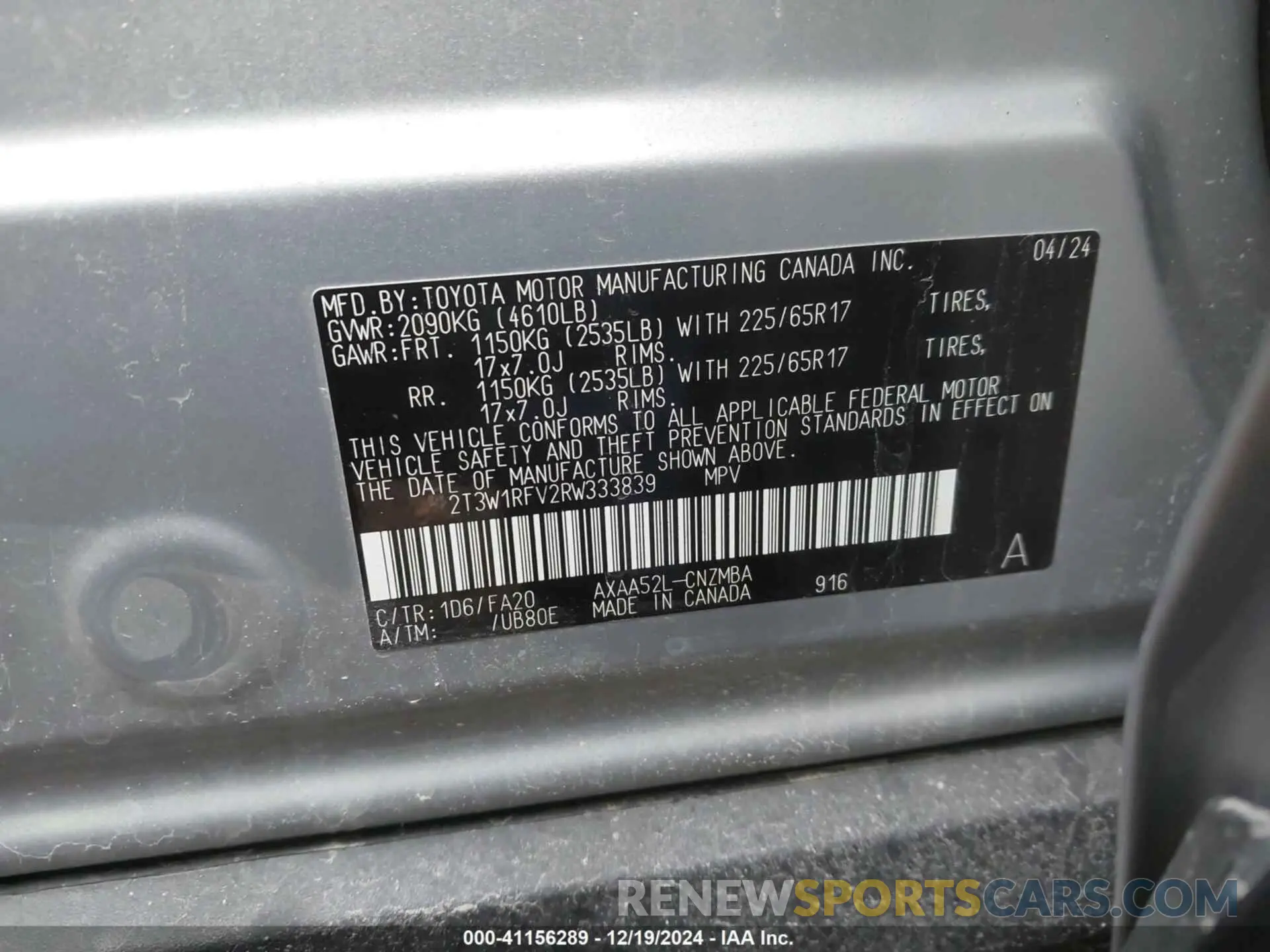 9 fotografías del automóvil dañado 2T3W1RFV2RW333839 TOYOTA RAV4 2024