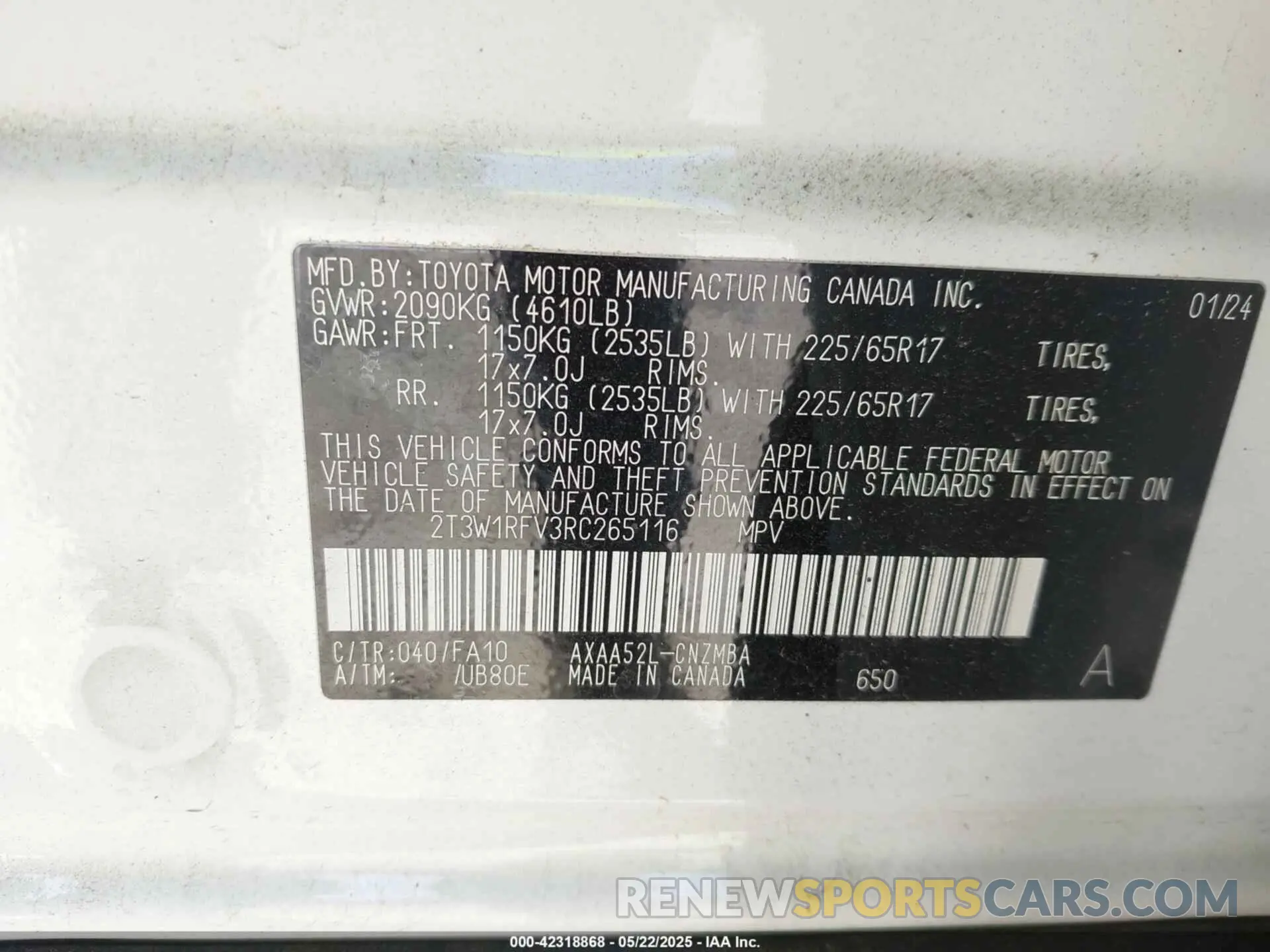 9 fotografías del automóvil dañado 2T3W1RFV3RC265116 TOYOTA RAV4 2024