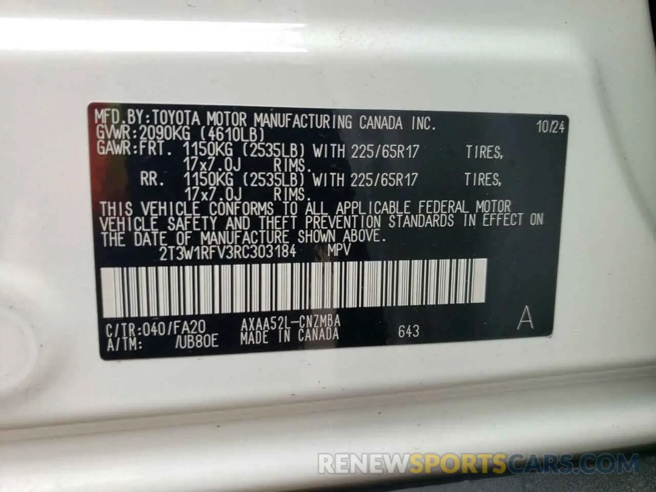 14 fotografías del automóvil dañado 2T3W1RFV3RC303184 TOYOTA RAV4 2024