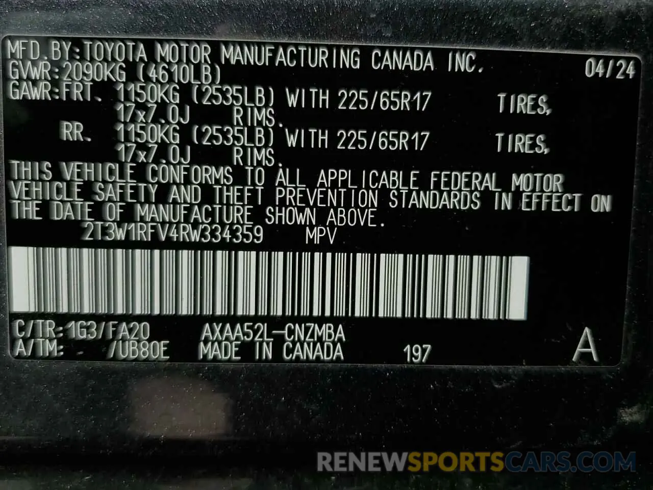 13 fotografías del automóvil dañado 2T3W1RFV4RW334359 TOYOTA RAV4 2024