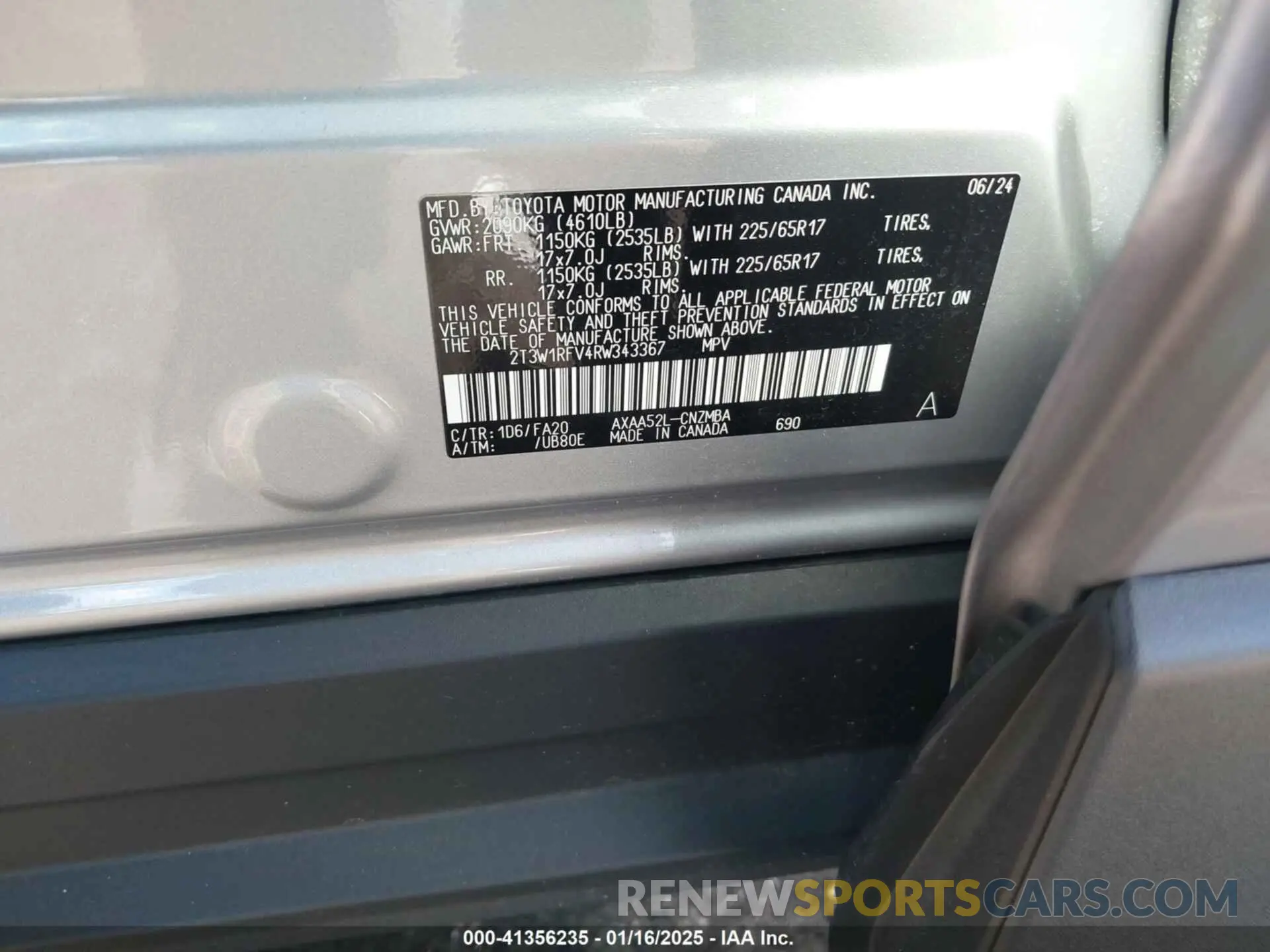 9 fotografías del automóvil dañado 2T3W1RFV4RW343367 TOYOTA RAV4 2024