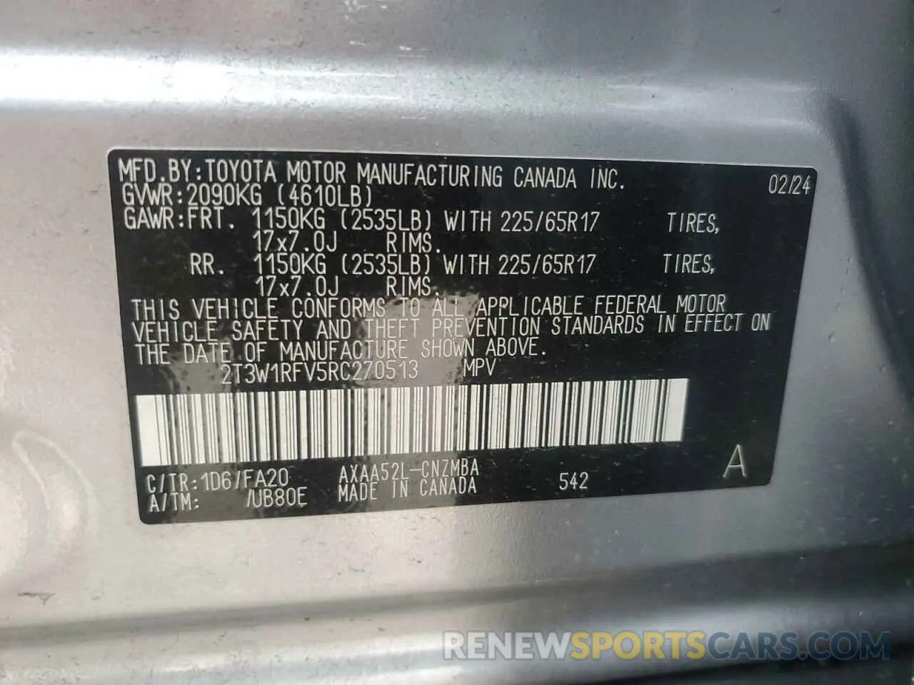 14 fotografías del automóvil dañado 2T3W1RFV5RC270513 TOYOTA RAV4 2024