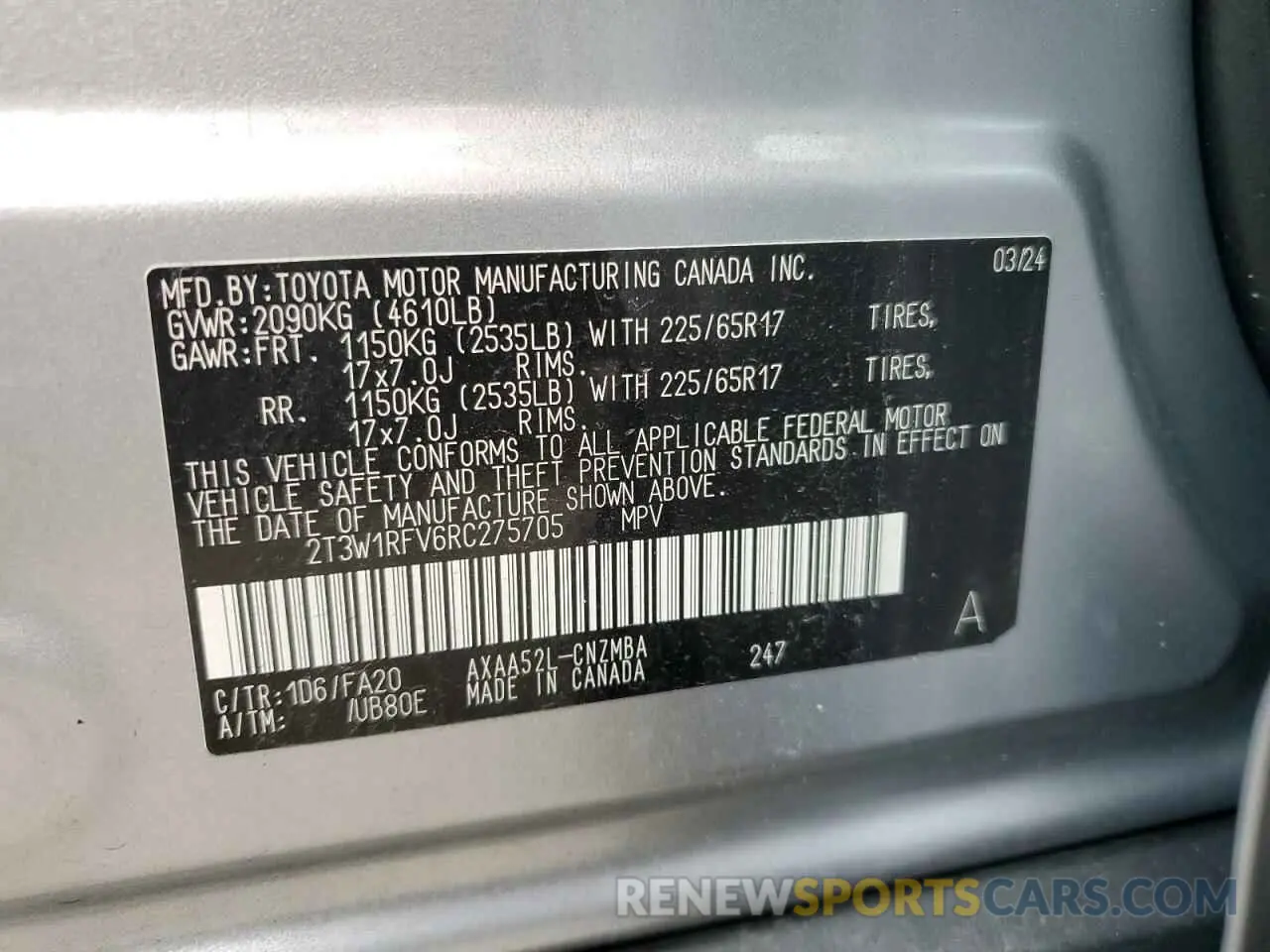 13 fotografías del automóvil dañado 2T3W1RFV6RC275705 TOYOTA RAV4 2024