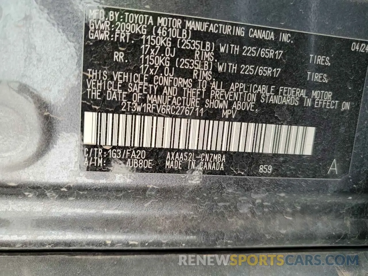 14 fotografías del automóvil dañado 2T3W1RFV6RC276711 TOYOTA RAV4 2024