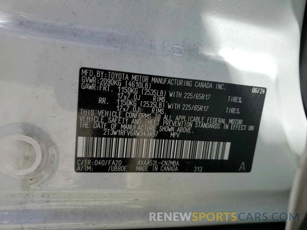 14 fotografías del automóvil dañado 2T3W1RFV6RW343497 TOYOTA RAV4 2024