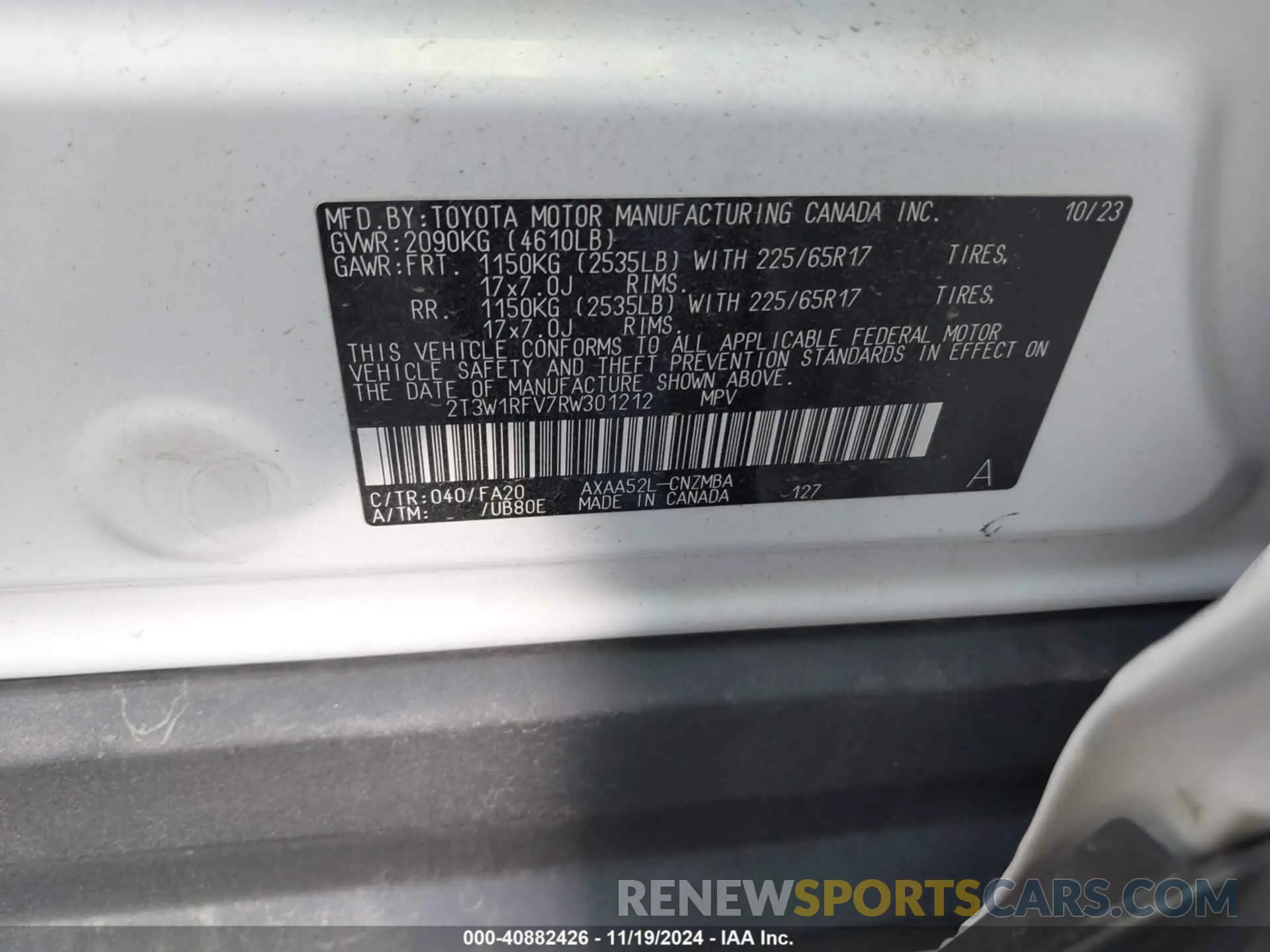 9 fotografías del automóvil dañado 2T3W1RFV7RW301212 TOYOTA RAV4 2024