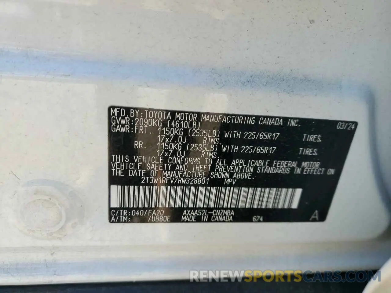 14 fotografías del automóvil dañado 2T3W1RFV7RW328801 TOYOTA RAV4 2024