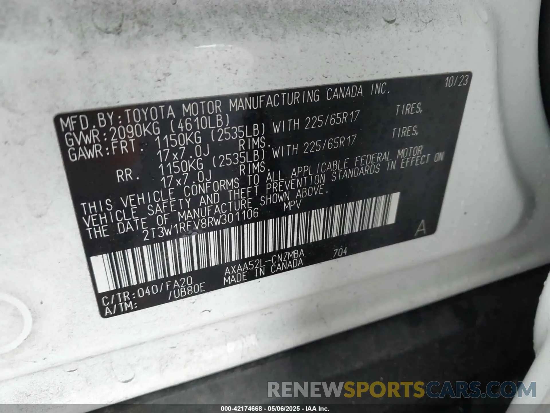 9 fotografías del automóvil dañado 2T3W1RFV8RW301106 TOYOTA RAV4 2024